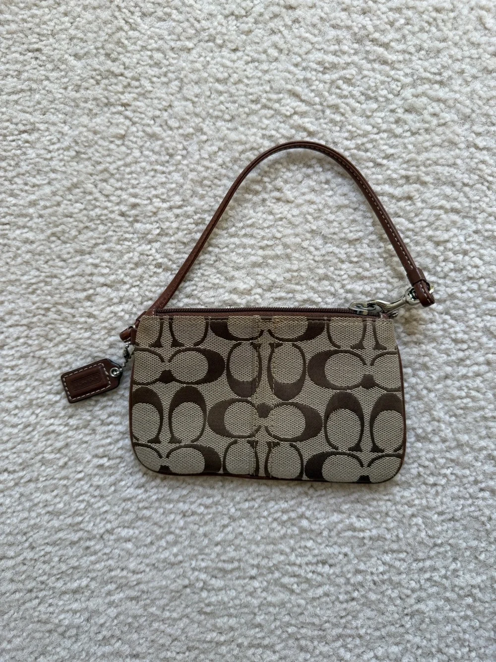 Coach Signature Canvas Wristlet in Brown/Tan